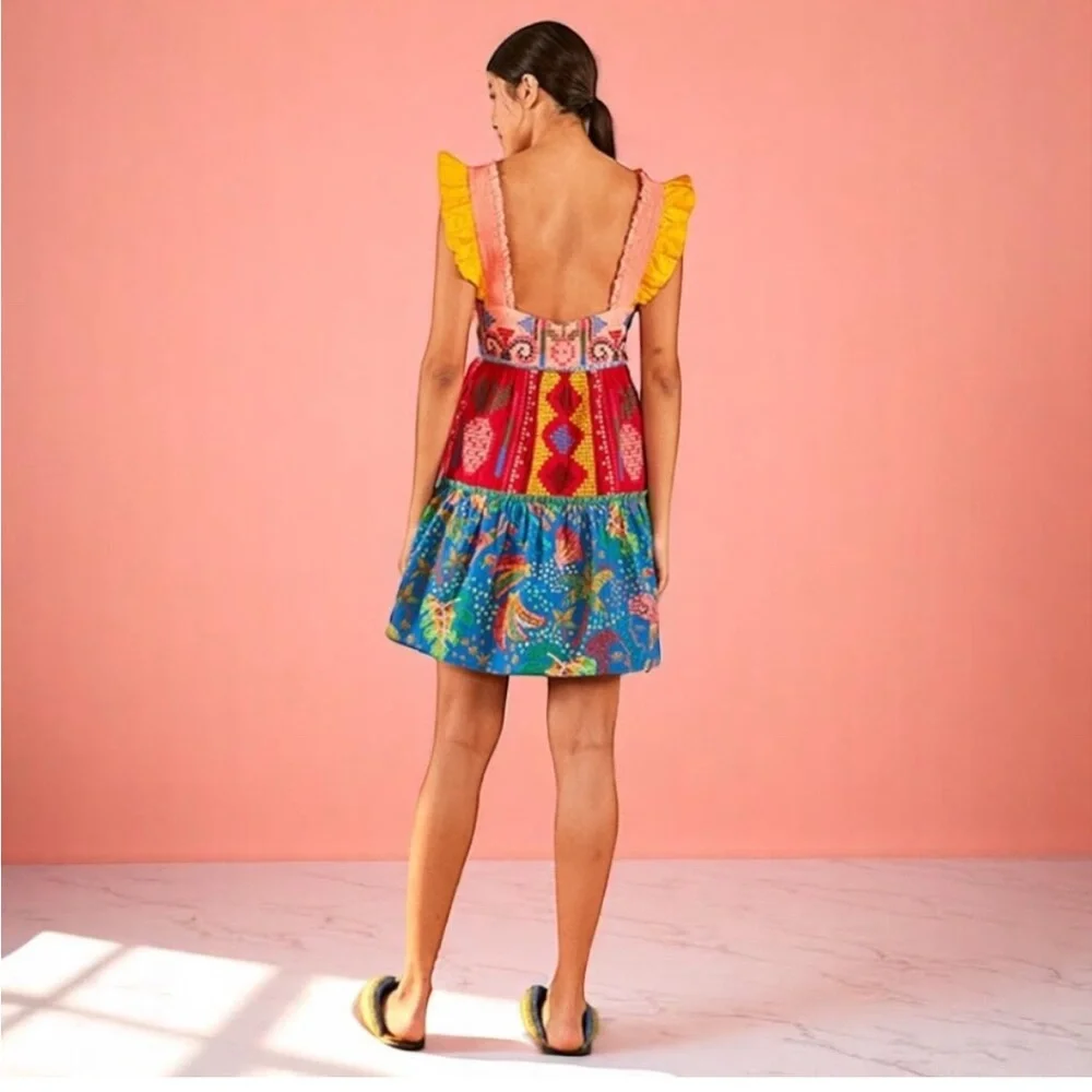 Farm Rio Colorblocking Embroidered Mini Dress Size Medium - Picture 3 of 10
